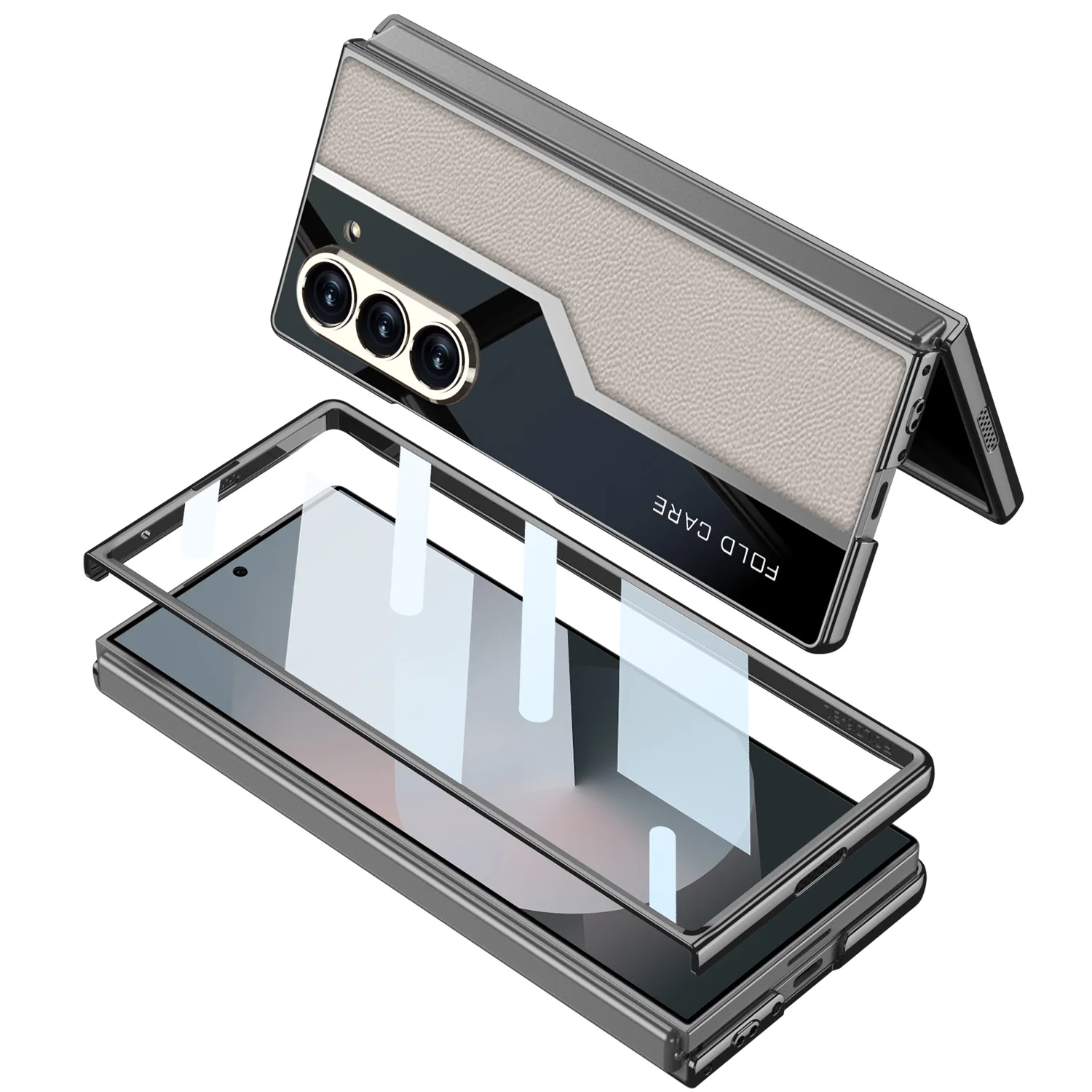 Fold 6 Cool Fashion Electroplated Plain Leather Mobile Phone Case For Samsung Galaxy Fold 6 5 4 Cover Cases