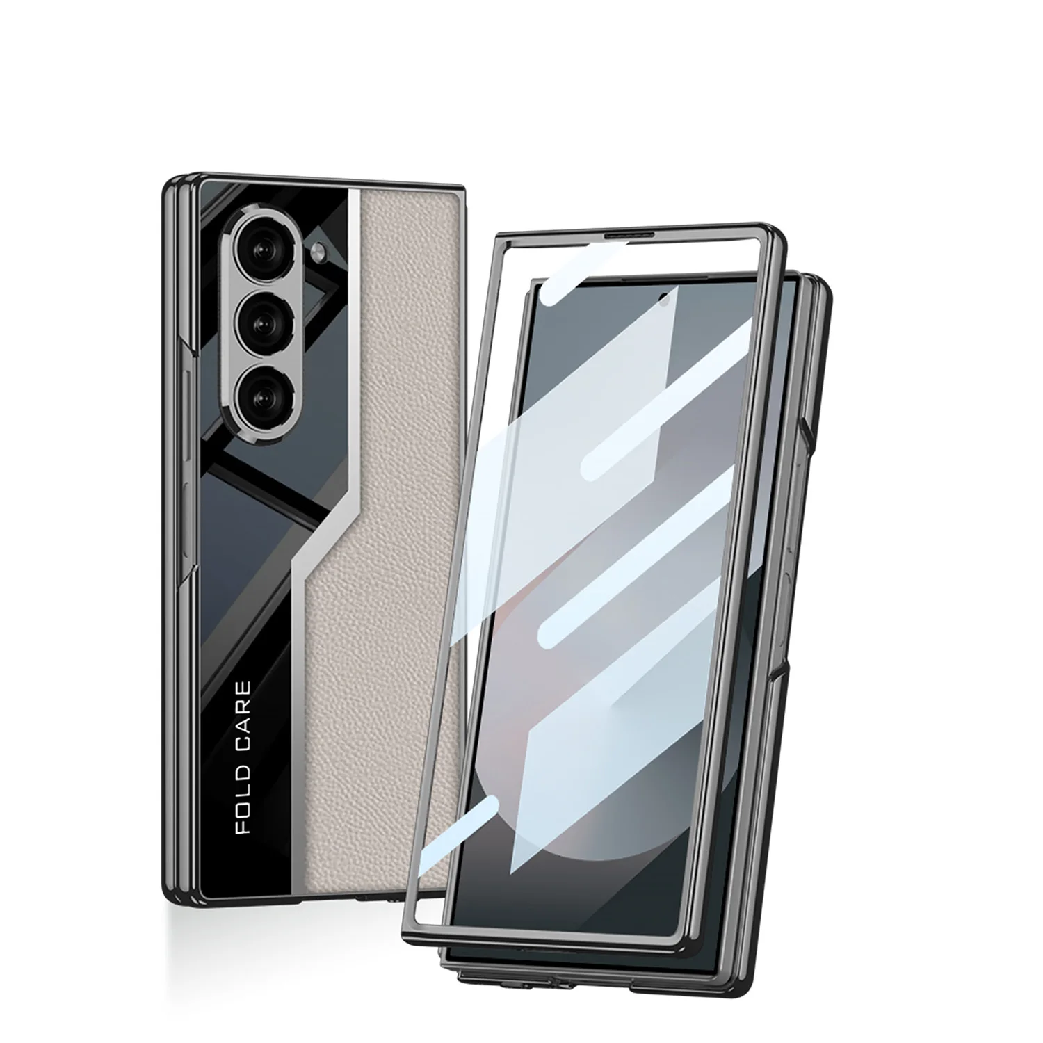 Fold 6 Cool Fashion Electroplated Plain Leather Mobile Phone Case For Samsung Galaxy Fold 6 5 4 Cover Cases