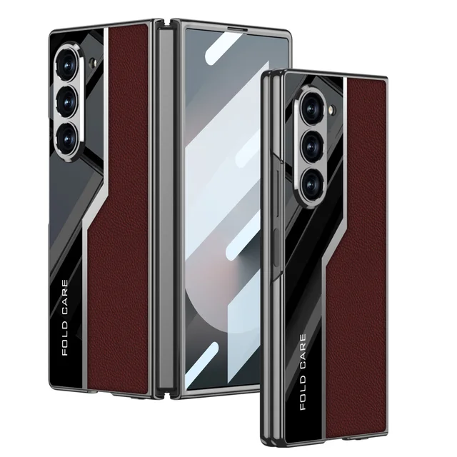 Fold 6 Cool Fashion Electroplated Plain Leather Mobile Phone Case For Samsung Galaxy Fold 6 5 4 Cover Cases