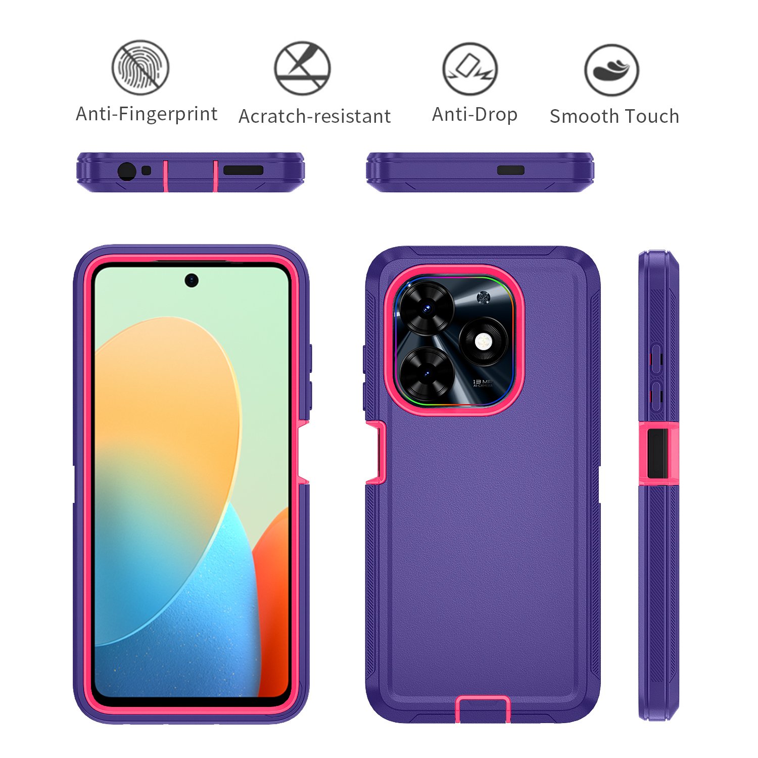 3 In 1 Defender Holster Screen Protector Mobile Phone Cases For Tecno Spark Go 2024 For REVVL 7 5G Heavy Shockproof Back Cover