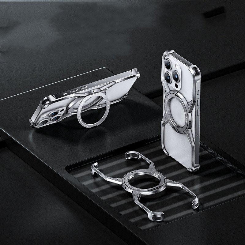 360 rotating bracket Magnetic Phone Case For iPhone 15Pro Max Rimless Metal Aluminum alloy Protection Cove For iPhone 16