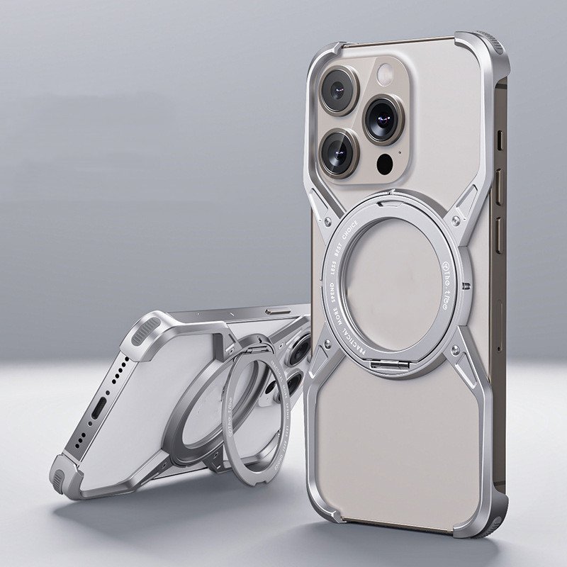 360 rotating bracket Magnetic Phone Case For iPhone 15Pro Max Rimless Metal Aluminum alloy Protection Cove For iPhone 16