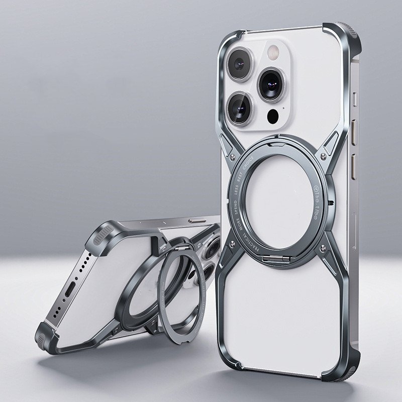 360 rotating bracket Magnetic Phone Case For iPhone 15Pro Max Rimless Metal Aluminum alloy Protection Cove For iPhone 16
