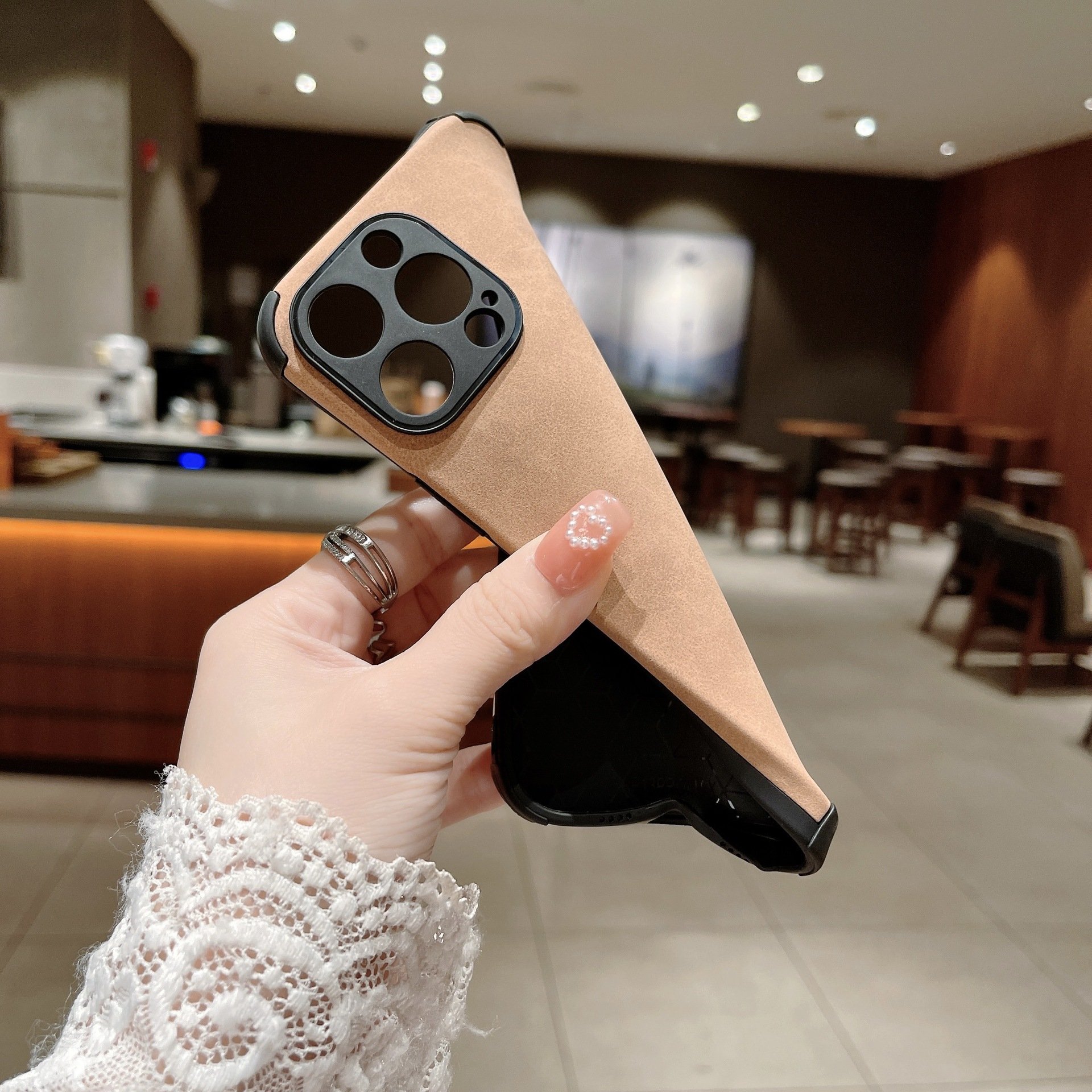 Kid Skin Frosted Imitation Leather Cases For iPhone 16 15 14 13 12 11 Pro Max Fine Hole Four Corners Anti-fall Soft Case