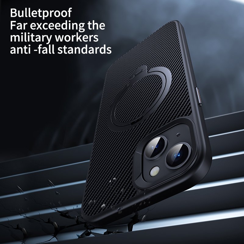 Kevlar Material Carbon Fibre Pattern Mobile Phone Case Shell With Rotating Bracket Magnetic For IPhone 15 14 13 12 11 ProMax SE4