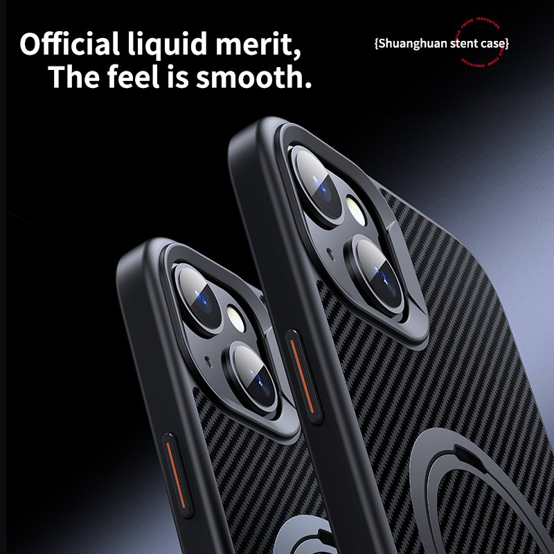 Kevlar Material Carbon Fibre Pattern Mobile Phone Case Shell With Rotating Bracket Magnetic For IPhone 15 14 13 12 11 ProMax SE4
