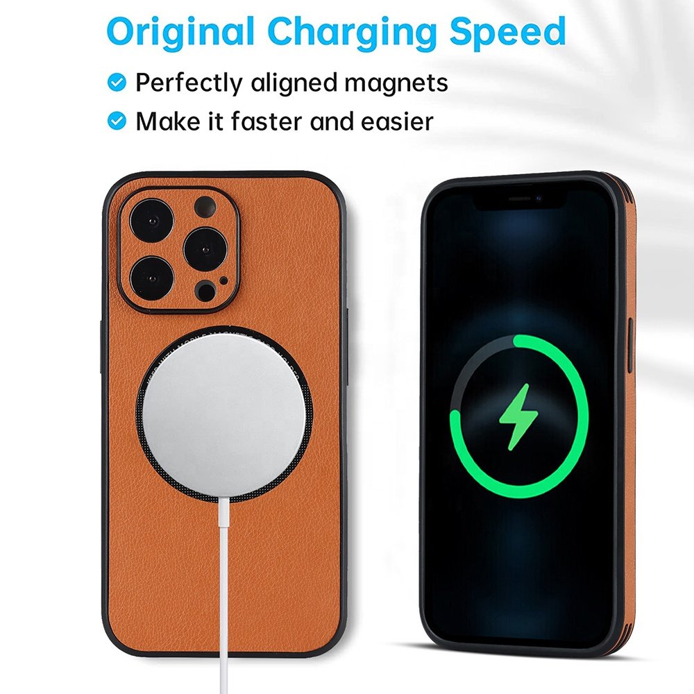 New Arrival Pu Leather Mobile Phone Case Wireless Charging Phone Case for iphone 14 14 pro max Magnetic Phone Case