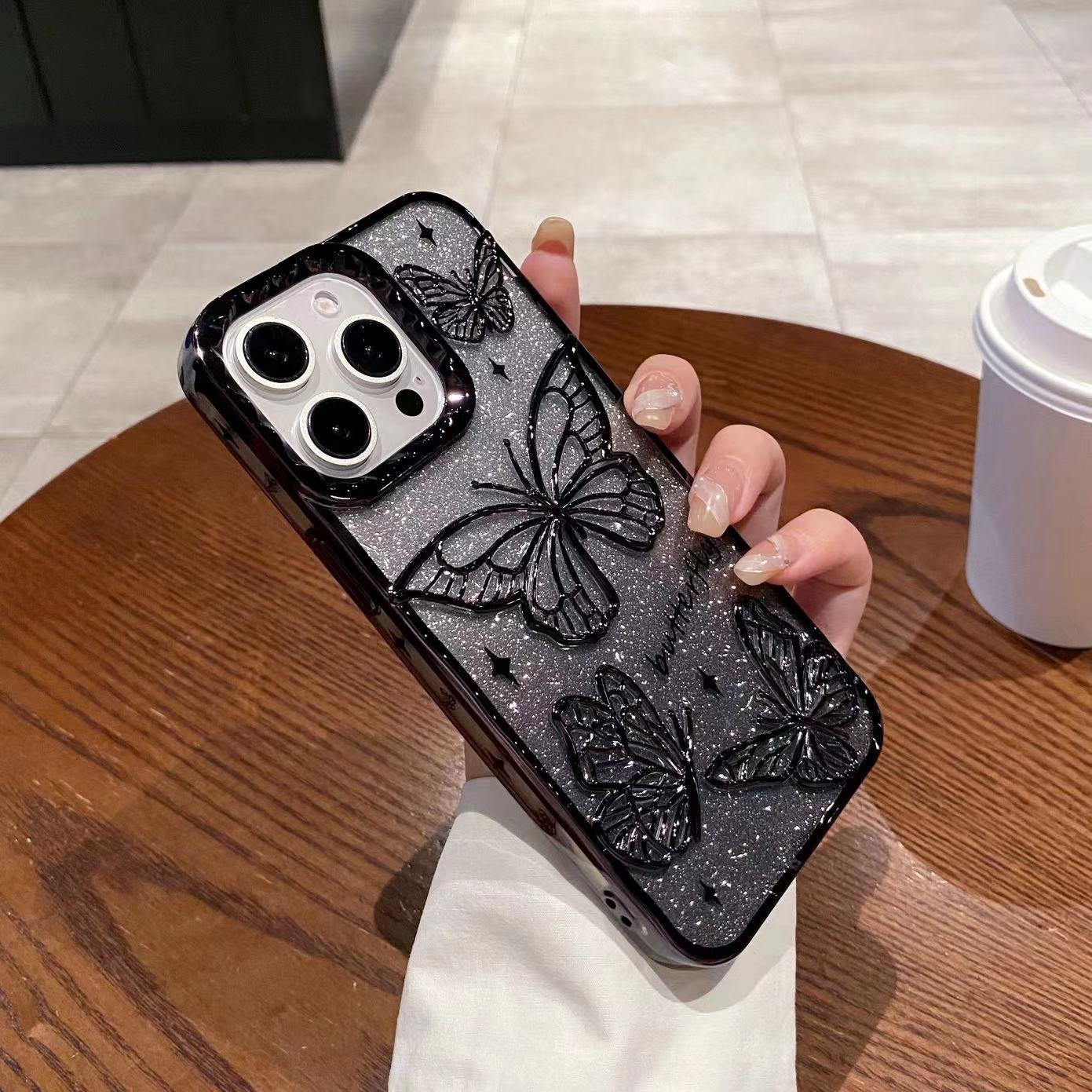 High Quality Phone Case Glitter Butterfly Pattern Bling Mobile Cover For Iphone 15 14 13 12 11 Pro
