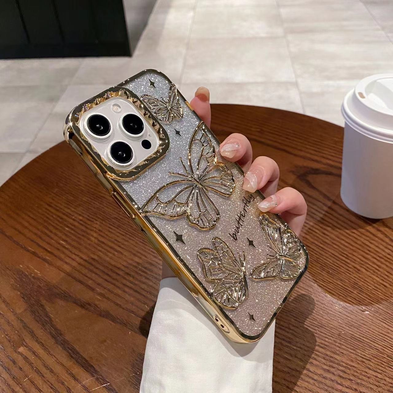 High Quality Phone Case Glitter Butterfly Pattern Bling Mobile Cover For Iphone 15 14 13 12 11 Pro
