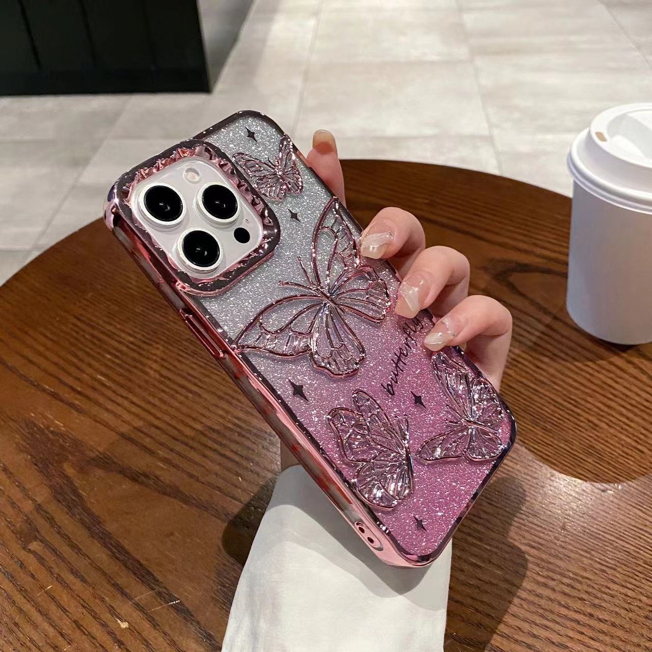 High Quality Phone Case Glitter Butterfly Pattern Bling Mobile Cover For Iphone 15 14 13 12 11 Pro