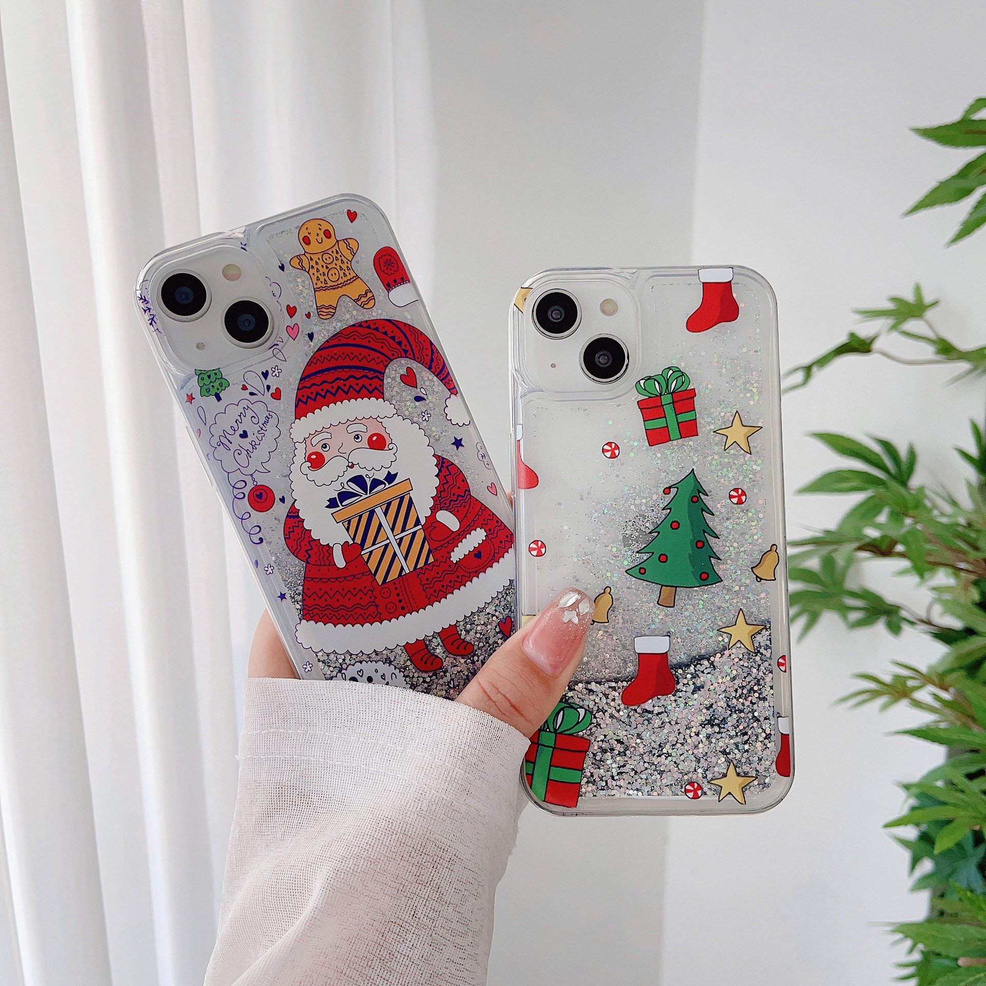 Christmas Liquid Glitter mobile phone cases for iphones 15 pro max 14/13/12/11 with Santa Design