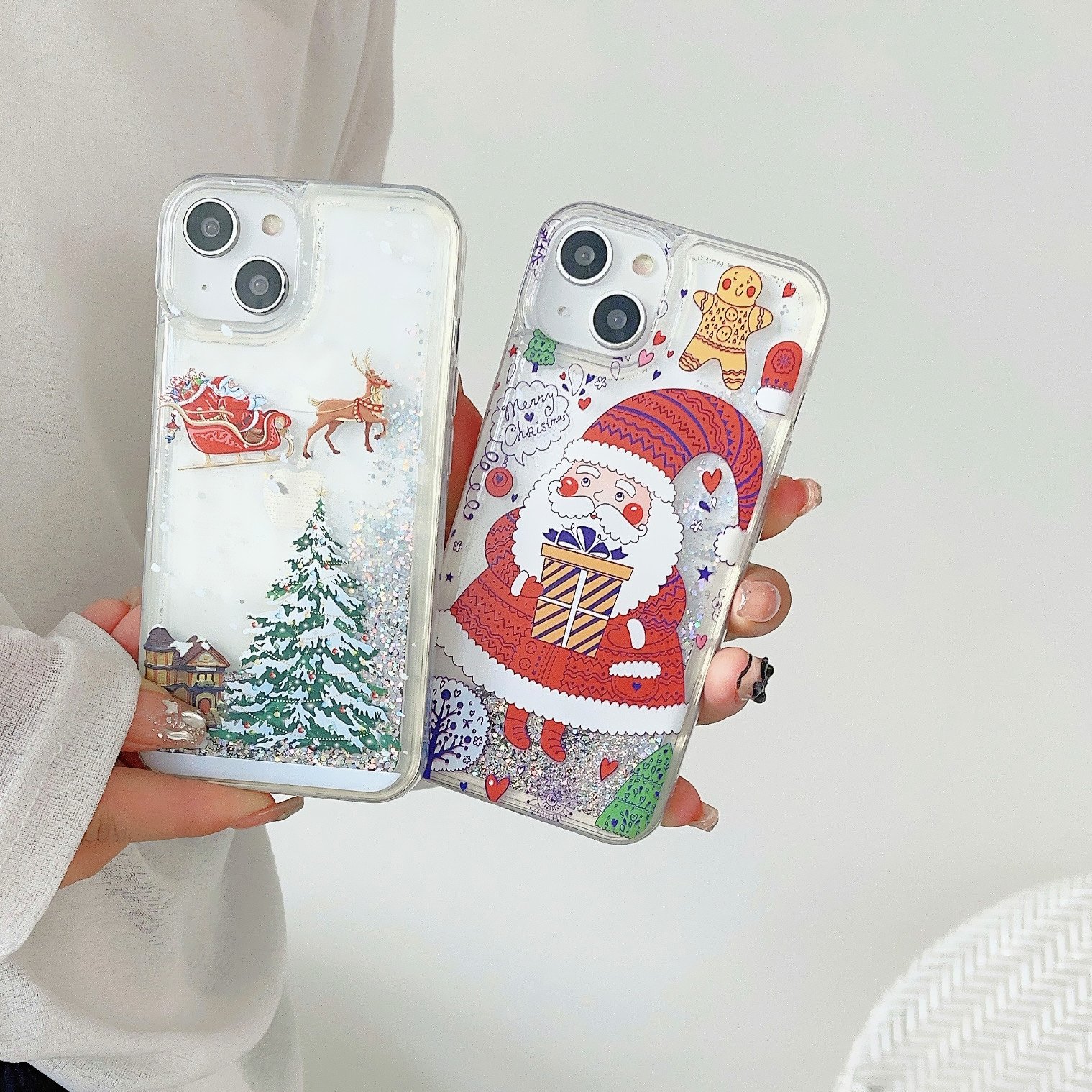 Christmas Liquid Glitter mobile phone cases for iphones 15 pro max 14/13/12/11 with Santa Design