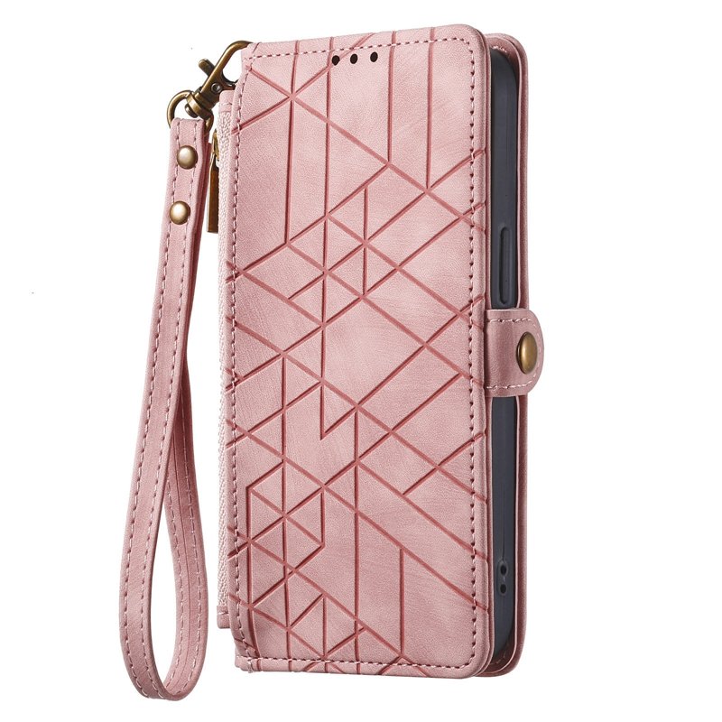 Geometry design wallet case for Samsung Galaxy S24/S24 Ultra, For Galaxy A25 Zipper Flip case with lanyard