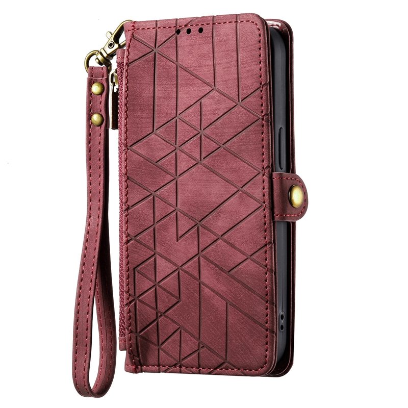 Geometry design wallet case for Samsung Galaxy S24/S24 Ultra, For Galaxy A25 Zipper Flip case with lanyard