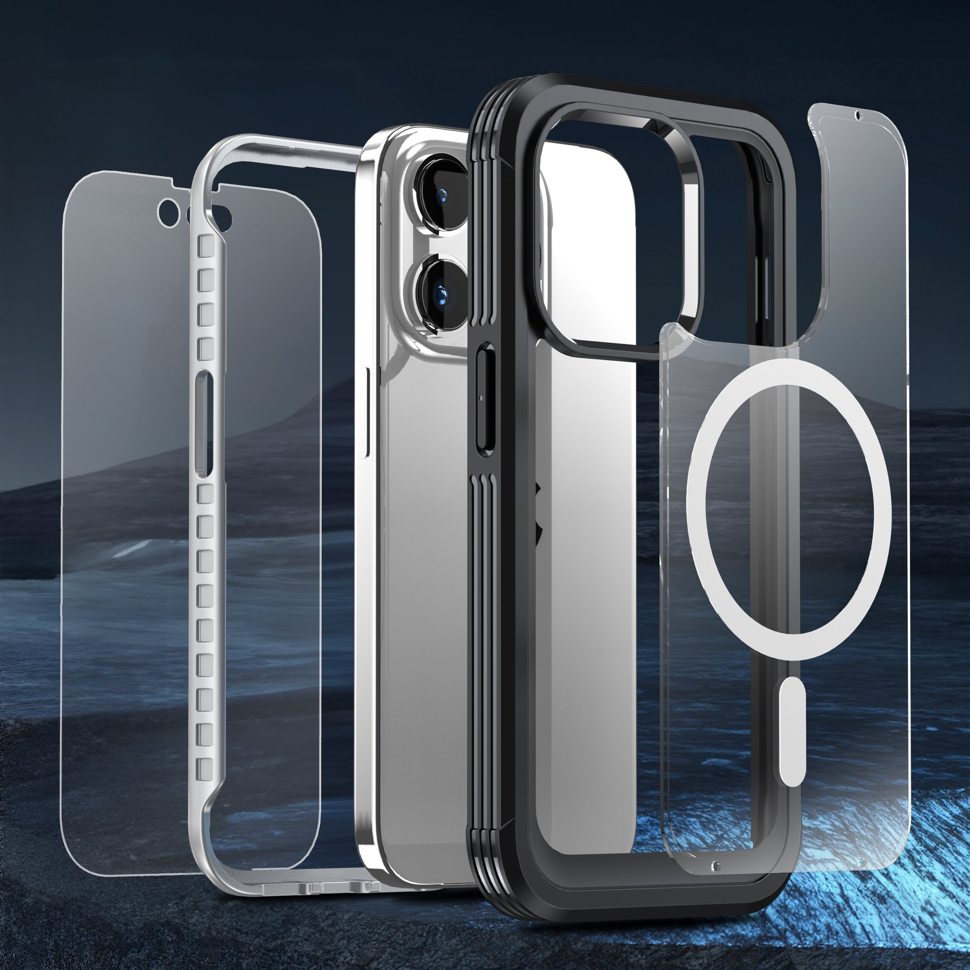 Factory hot sale new upgraded black sturdy drop-proof wear-resistant dustproof wireless magnetic phone case for iPhone15Pro