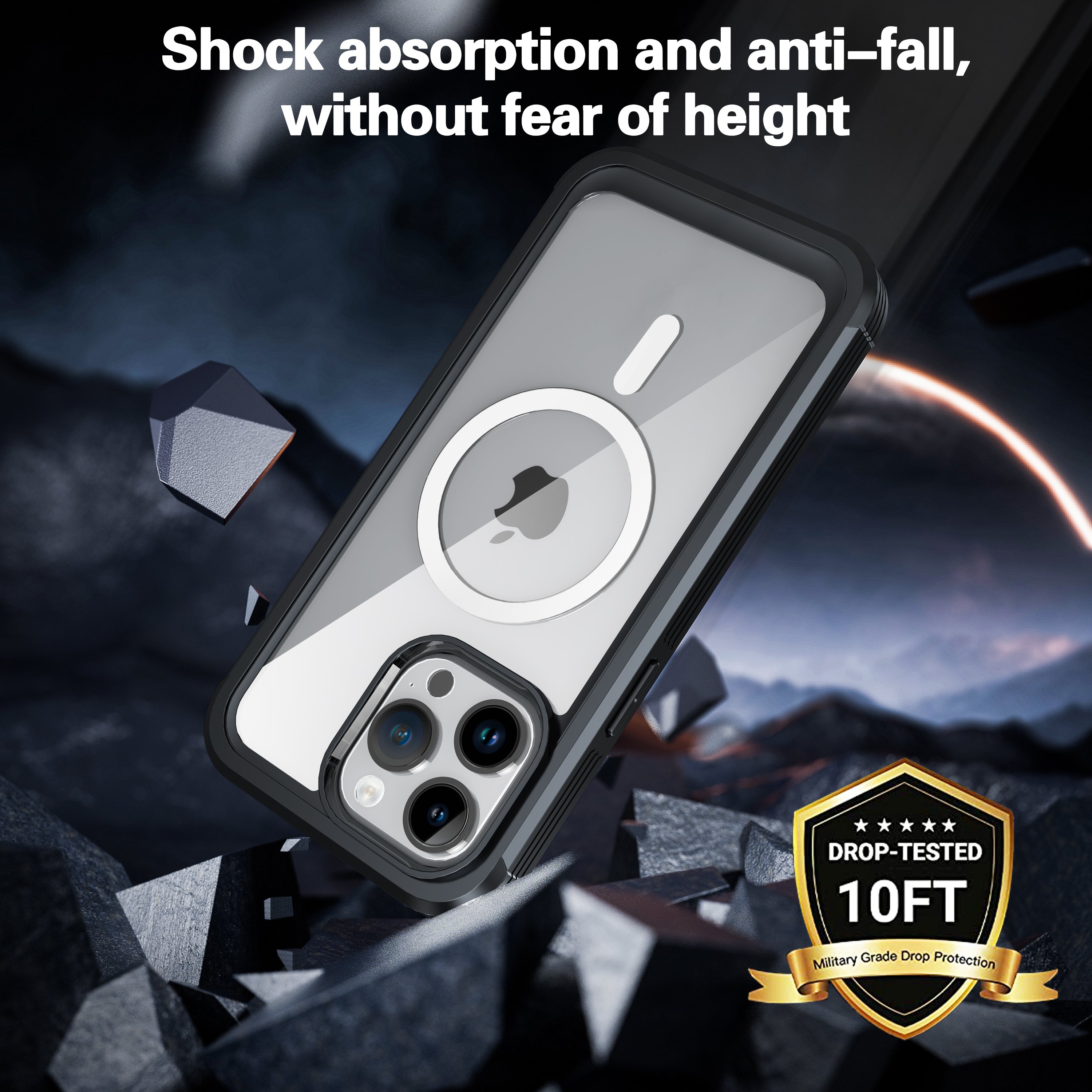 Factory hot sale new upgraded black sturdy drop-proof wear-resistant dustproof wireless magnetic phone case for iPhone15Pro