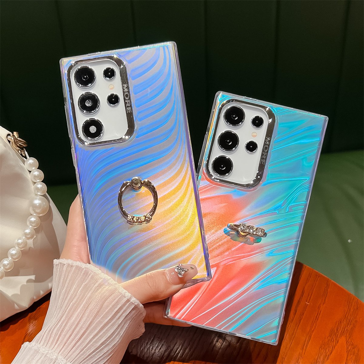 Imd Gradient Matte Soft Cover With Diamond Ring Holder Phone Case For Samsung Galaxy S24 S23 Ultra A15 A25 A35 A55 A54 A14 A34