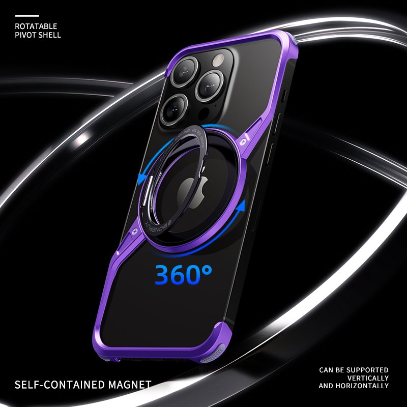 New Design Z aluminum Frameless Magnetic Phone Case For iPhone 14 15 16 Pro Max With 360 Rotatable Metal Kickstand Bumper Shell