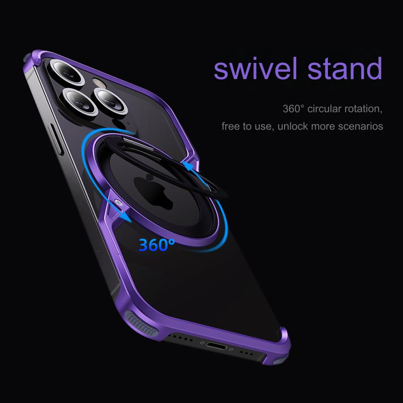 New Design Z aluminum Frameless Magnetic Phone Case For iPhone 14 15 16 Pro Max With 360 Rotatable Metal Kickstand Bumper Shell