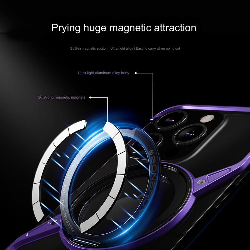 New Design Z aluminum Frameless Magnetic Phone Case For iPhone 14 15 16 Pro Max With 360 Rotatable Metal Kickstand Bumper Shell