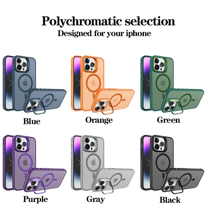 With Camera Lens Kickstand Matte Magnetic case for iPhone 14 pro max 13 12 pro 11 Mobile phone cases for iPhone 15 pro max case