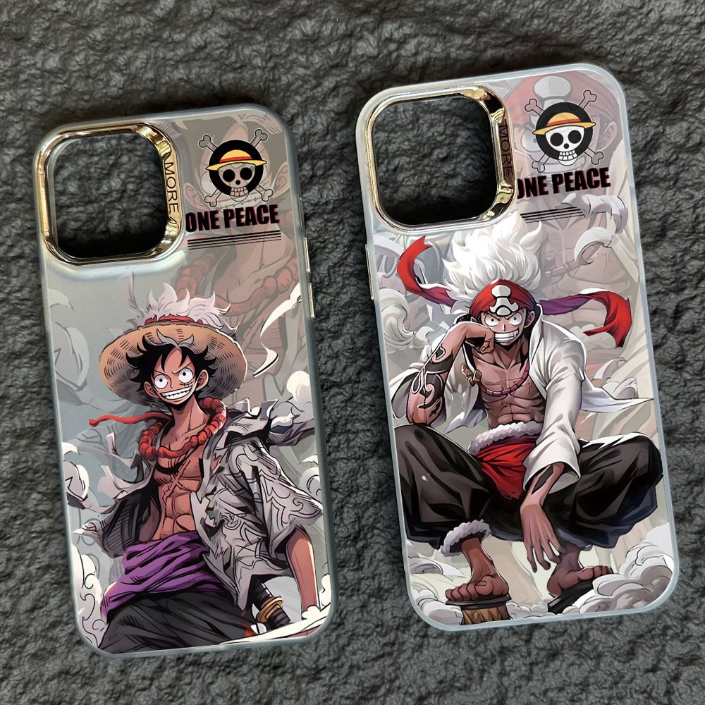 PC Hard Anime IMD Double Layer Silver Plating frame Luffy One Piece Electroplating Mobile Phone Case for 11 12 13 14 15 pro max