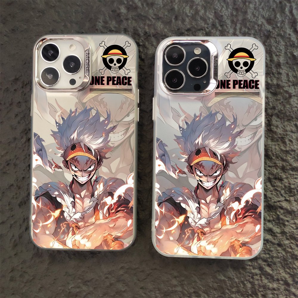 PC Hard Anime IMD Double Layer Silver Plating frame Luffy One Piece Electroplating Mobile Phone Case for 11 12 13 14 15 pro max