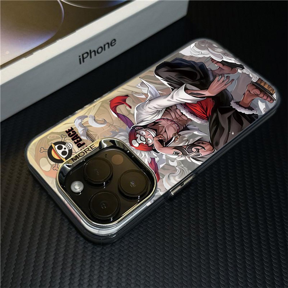 PC Hard Anime IMD Double Layer Silver Plating frame Luffy One Piece Electroplating Mobile Phone Case for 11 12 13 14 15 pro max
