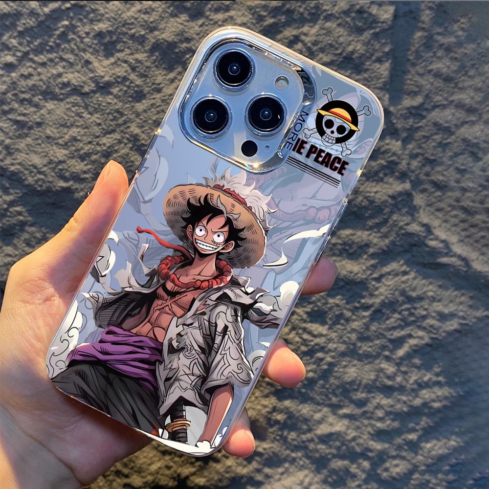 PC Hard Anime IMD Double Layer Silver Plating frame Luffy One Piece Electroplating Mobile Phone Case for 11 12 13 14 15 pro max