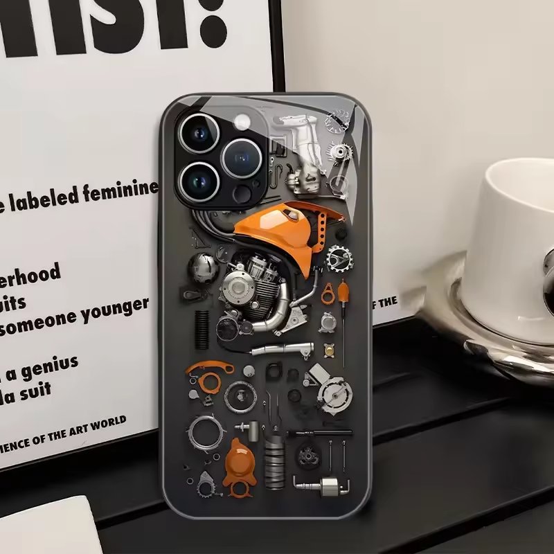 Luxury car 3D phone cover high-end iphone 16 promax tempered glass phone cover parts gear trendy brand locomotive phone case