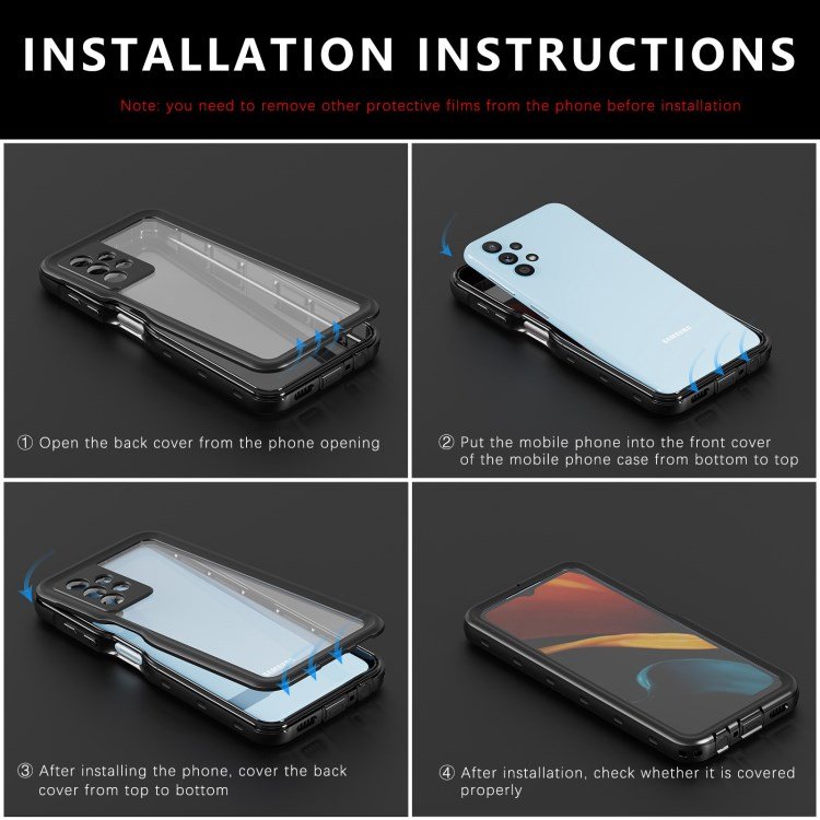 SHELLBOX IP68 Waterproof Hybrid TPU Phone Cover with Phone Screen Protector for Samsung Galaxy A13 A14 4G 5G A53 A03s A32 M32