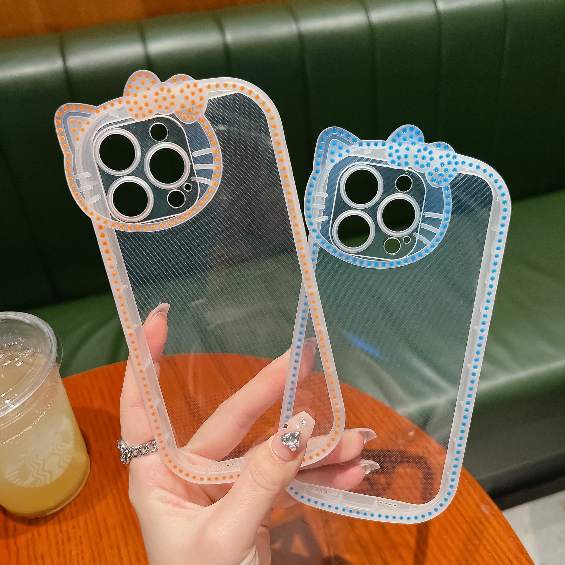 Noctilucent fluorescence Kitty cat bowknot clear mobile phone case for iphone 16 15 14 pro max shockproof Transparent back cover