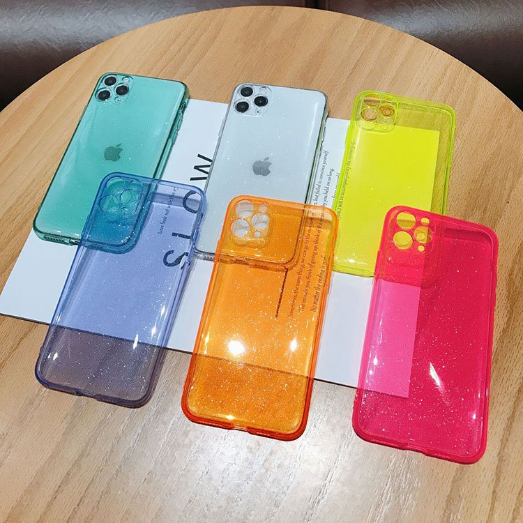 Durable Transparent Smart Phone Cover Fluorescent Neon Mobile Phone Case For iPhone 13 Pro 12 Max Xr Xs 11 Fashion Phone Shell