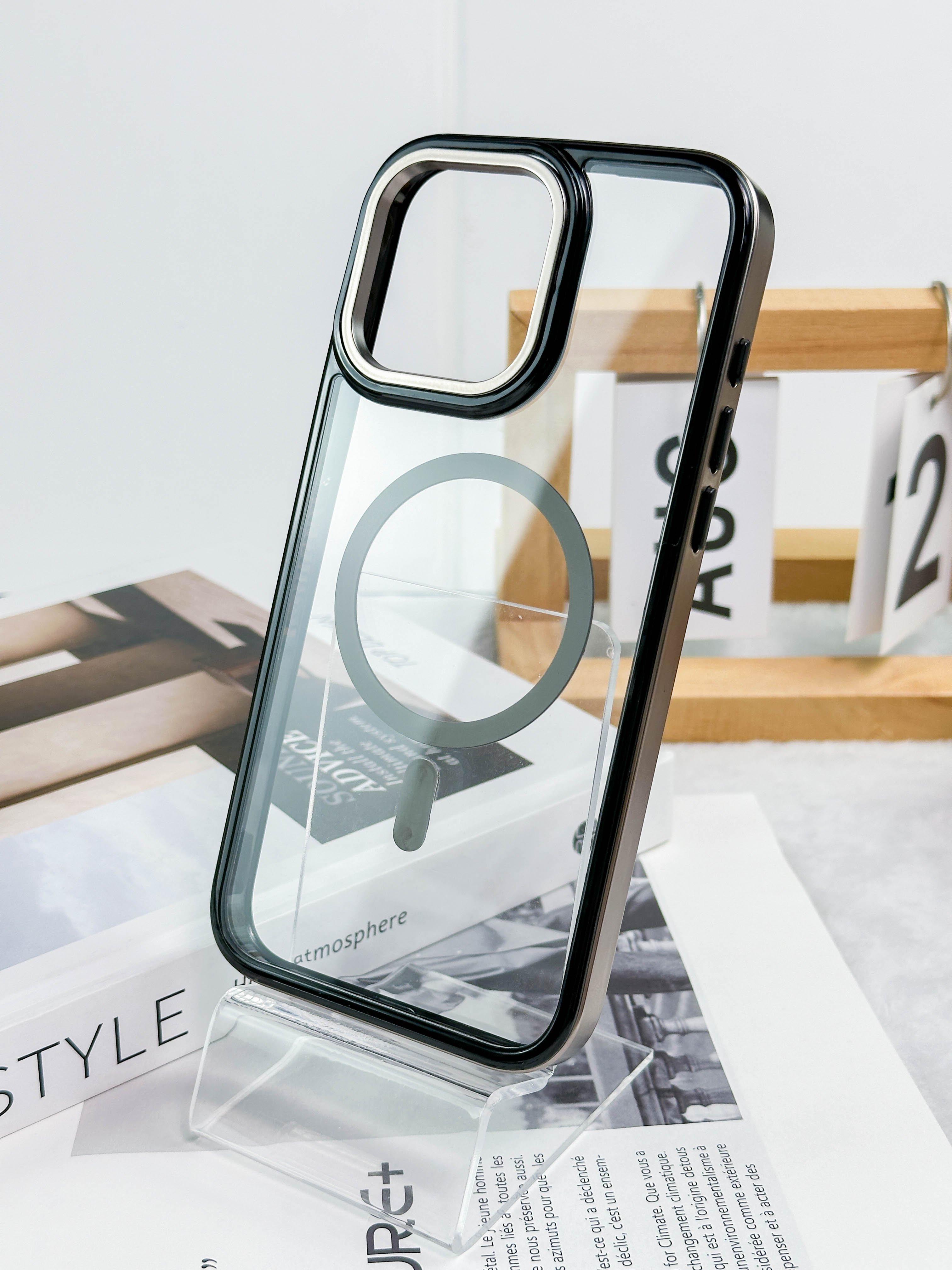 Elegant Charm 3 in 1 Electroplating High-Transparent Phone Case With Wireless Charger Magnetic For Iphone 12 13 14 15