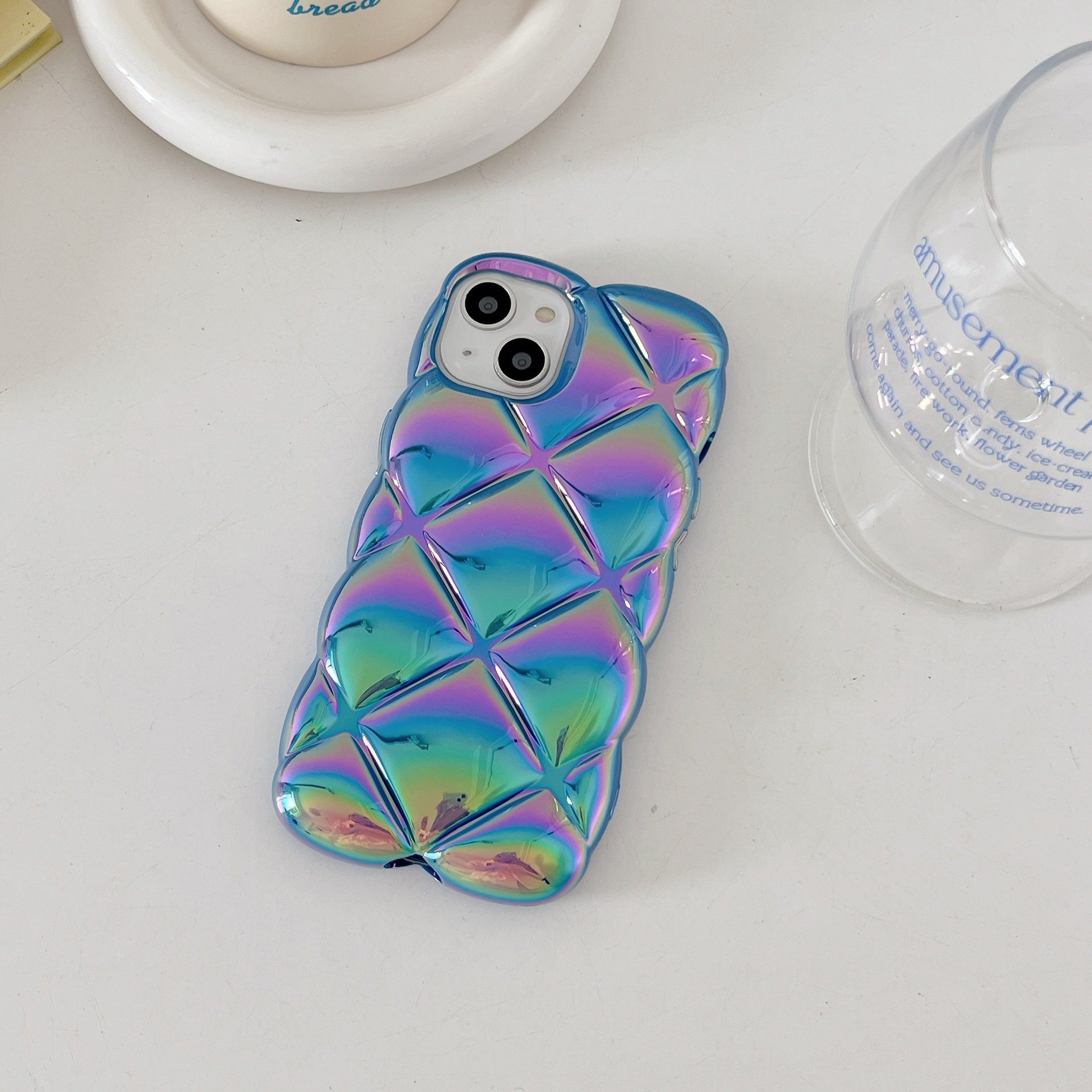 Electroplate Colorful Rhombus Ornamental Decor Phone Back Cover Simple Ins Korean Girly Cell Phone Case For Google Pixel 3 4 5