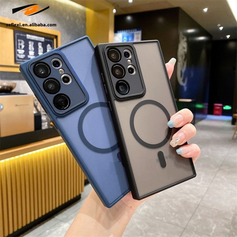 Magnetic Wireless Charge For Samsung S24 S23 Ultra Mobile Phone Case TPU+PC Matte Skin Feel Translucent Case