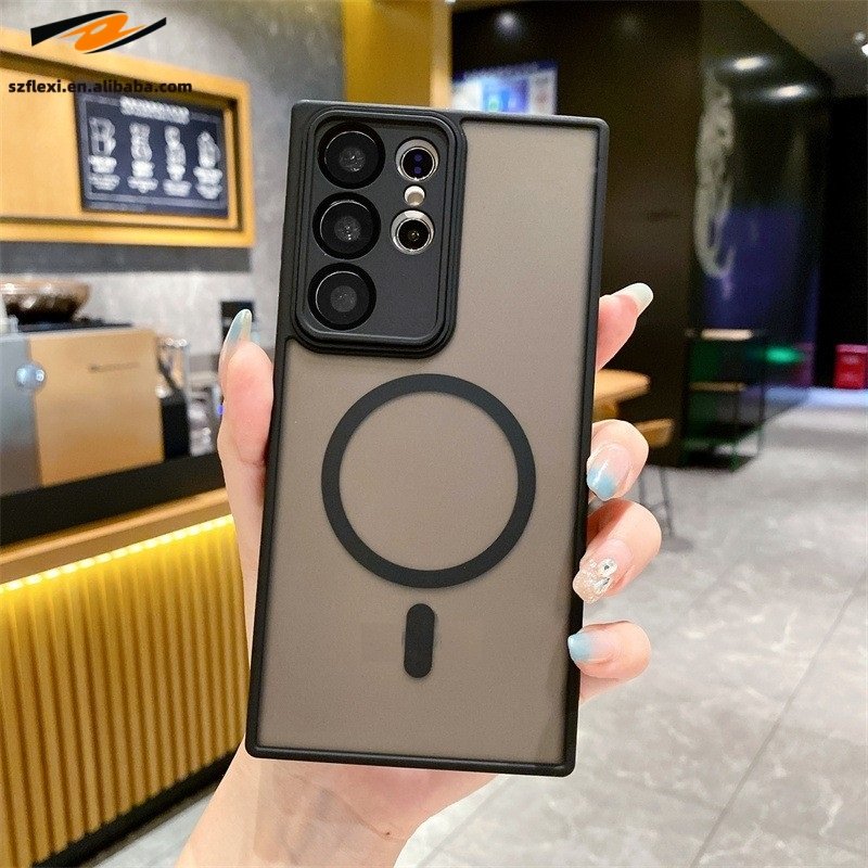 Magnetic Wireless Charge For Samsung S24 S23 Ultra Mobile Phone Case TPU+PC Matte Skin Feel Translucent Case