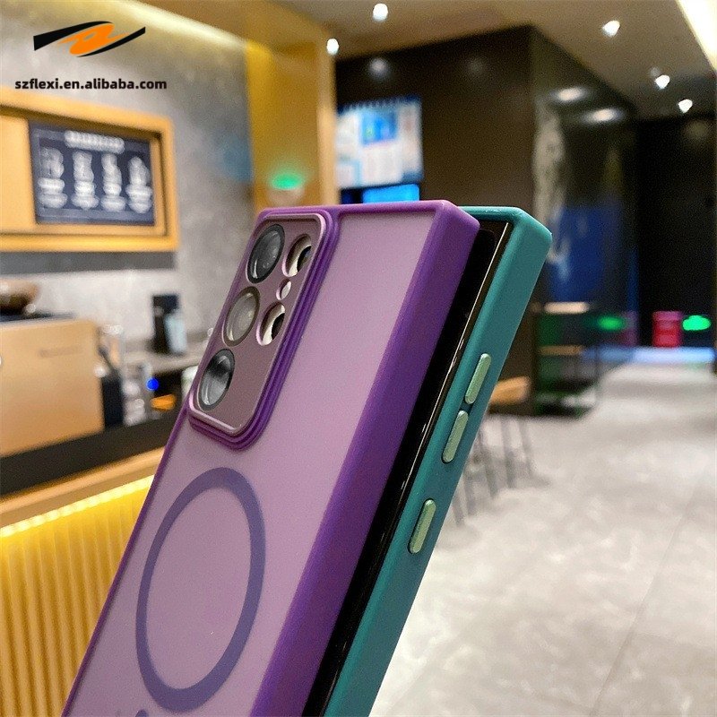 Magnetic Wireless Charge For Samsung S24 S23 Ultra Mobile Phone Case TPU+PC Matte Skin Feel Translucent Case