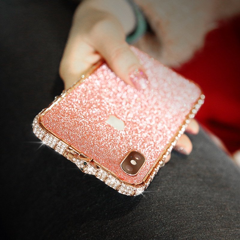Luxury Diamond Back Cover Beautiful Ladies TPU Gold Mobile Phone Case For iPhone 14 13 12 11 Pro Max X XR XS Max with Back Film