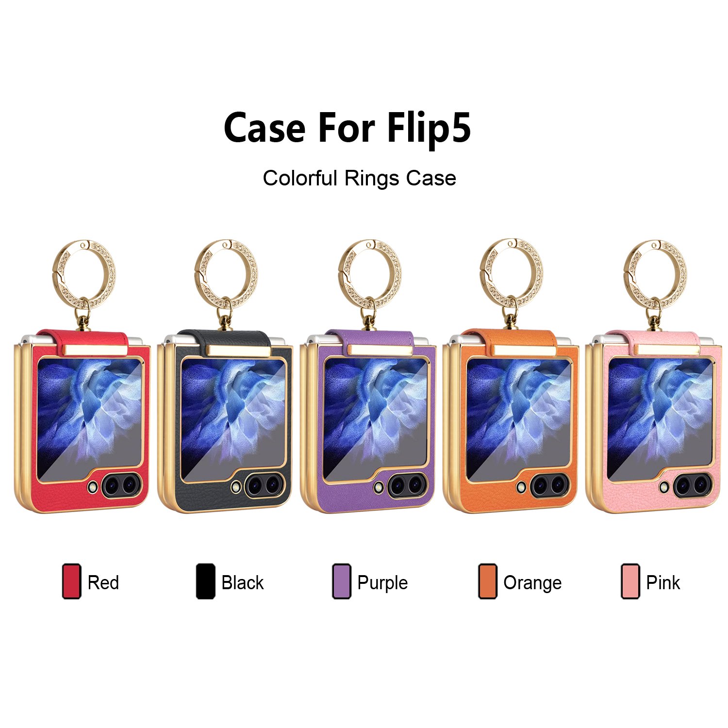 VIETAO purple leather phone cover for Samsung z flip 5 ring case Folding Mobile Phone Case with finger ring For Samsung Z Flip 5