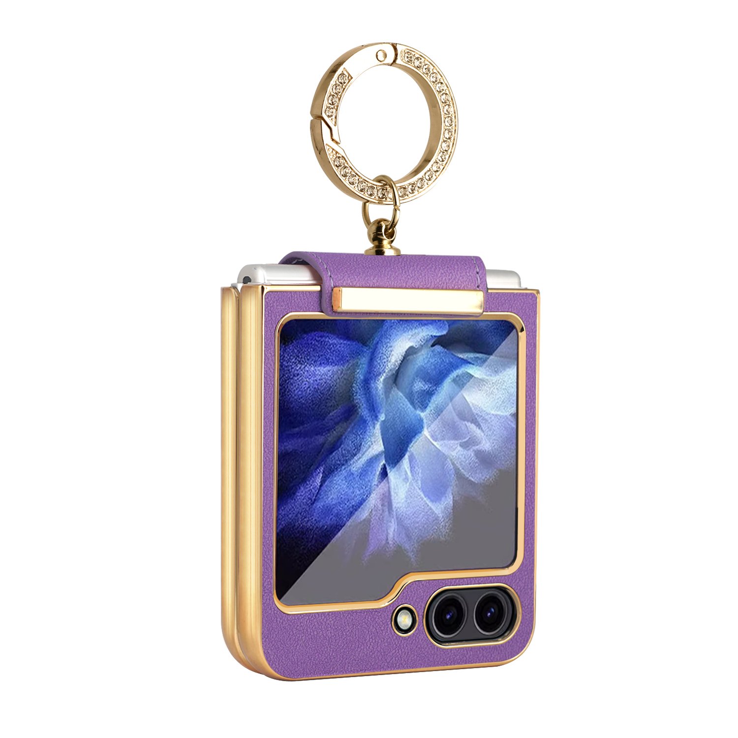 VIETAO purple leather phone cover for Samsung z flip 5 ring case Folding Mobile Phone Case with finger ring For Samsung Z Flip 5