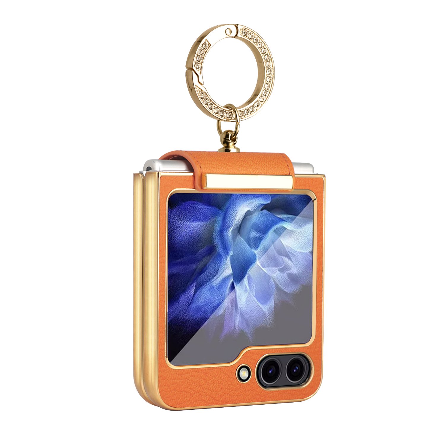VIETAO purple leather phone cover for Samsung z flip 5 ring case Folding Mobile Phone Case with finger ring For Samsung Z Flip 5
