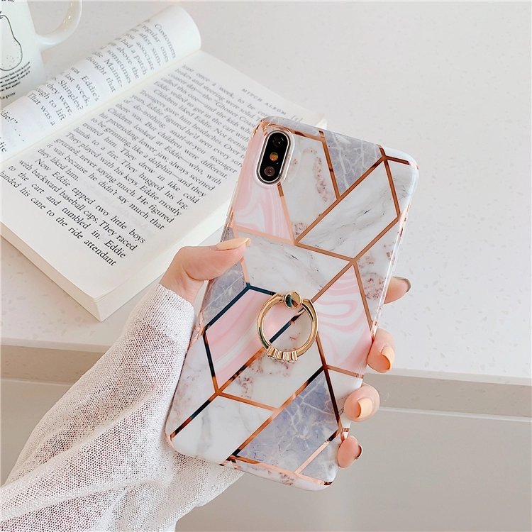 Kickstand Ring holder for iPhone x xr xs chrome splicing bronzing marble Electroplating splicing Mobile phone case cover