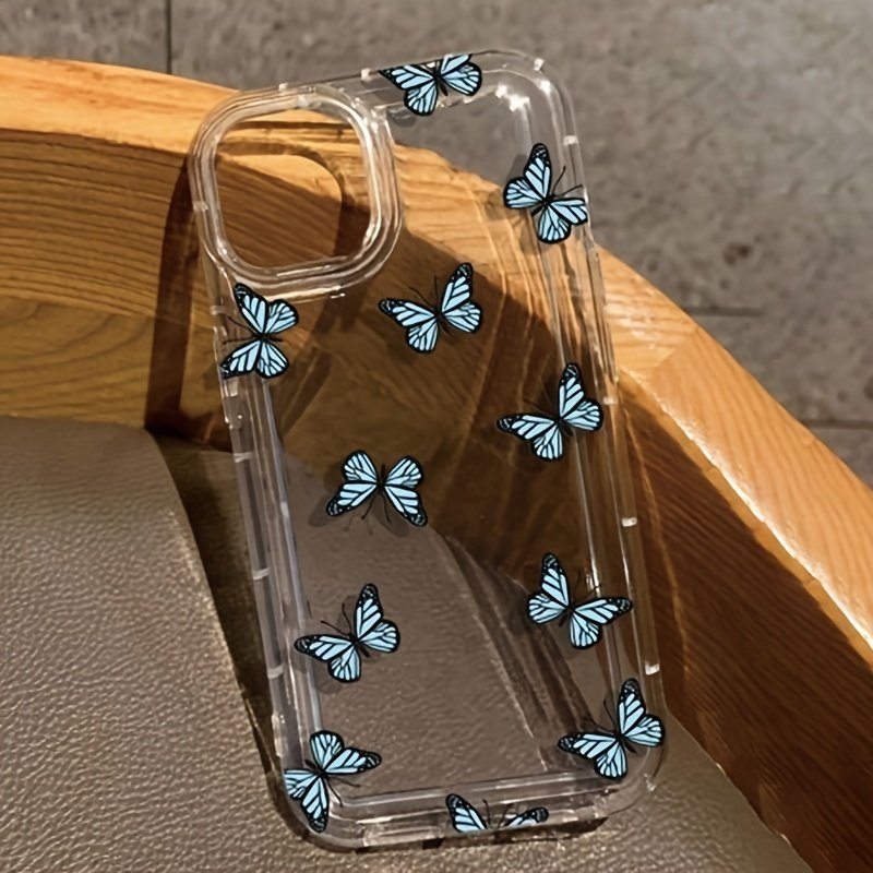 Suitable For IPhone 15/11/14/13/12/11 Pro Max/XR/XS/7/8 Plus/SE Air Cushion Blue Butterfly Anti-fall Mobile Phone Case