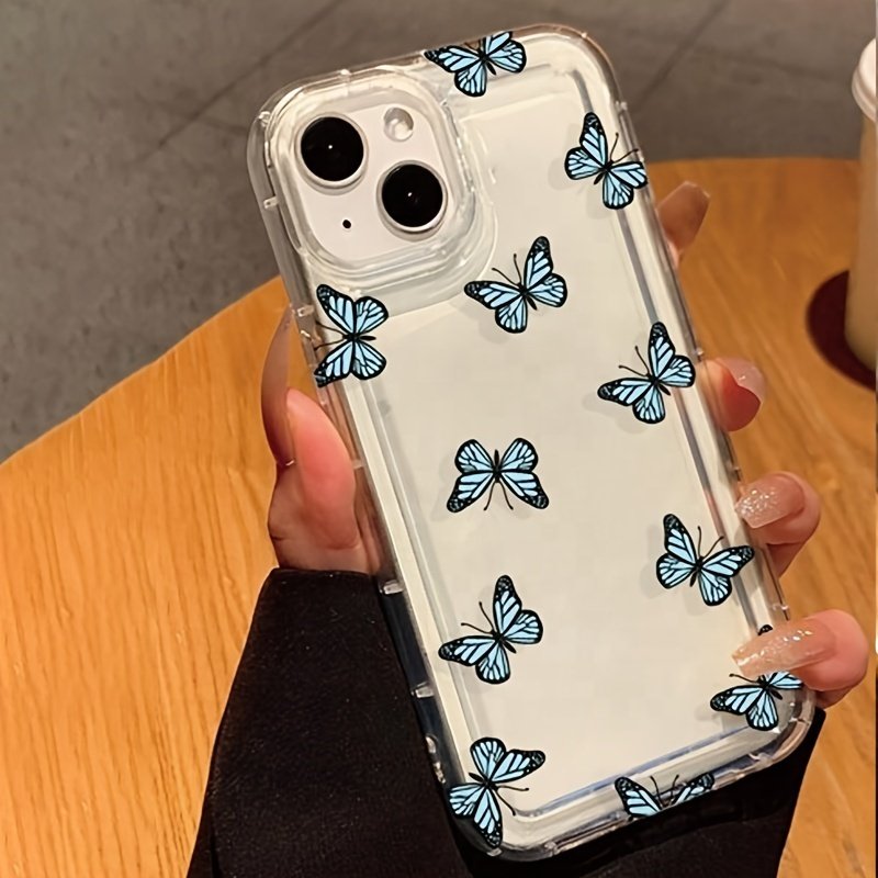 Suitable For IPhone 15/11/14/13/12/11 Pro Max/XR/XS/7/8 Plus/SE Air Cushion Blue Butterfly Anti-fall Mobile Phone Case