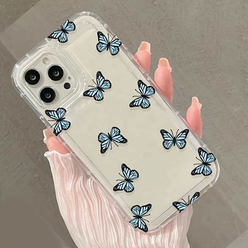 Suitable For IPhone 15/11/14/13/12/11 Pro Max/XR/XS/7/8 Plus/SE Air Cushion Blue Butterfly Anti-fall Mobile Phone Case
