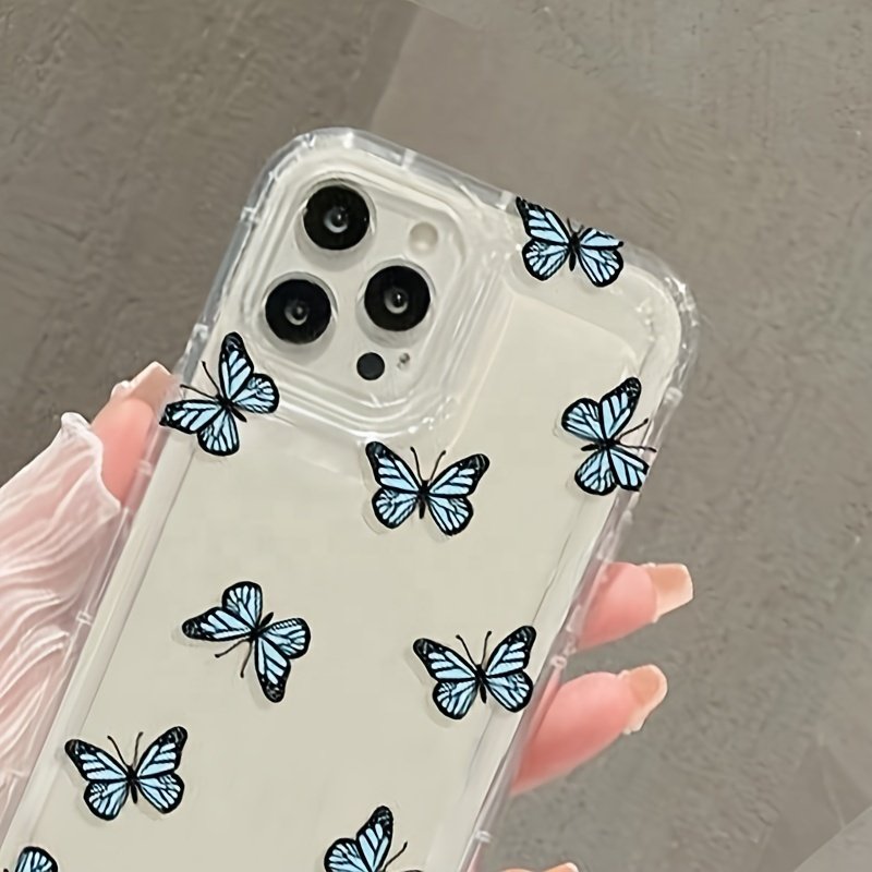 Suitable For IPhone 15/11/14/13/12/11 Pro Max/XR/XS/7/8 Plus/SE Air Cushion Blue Butterfly Anti-fall Mobile Phone Case