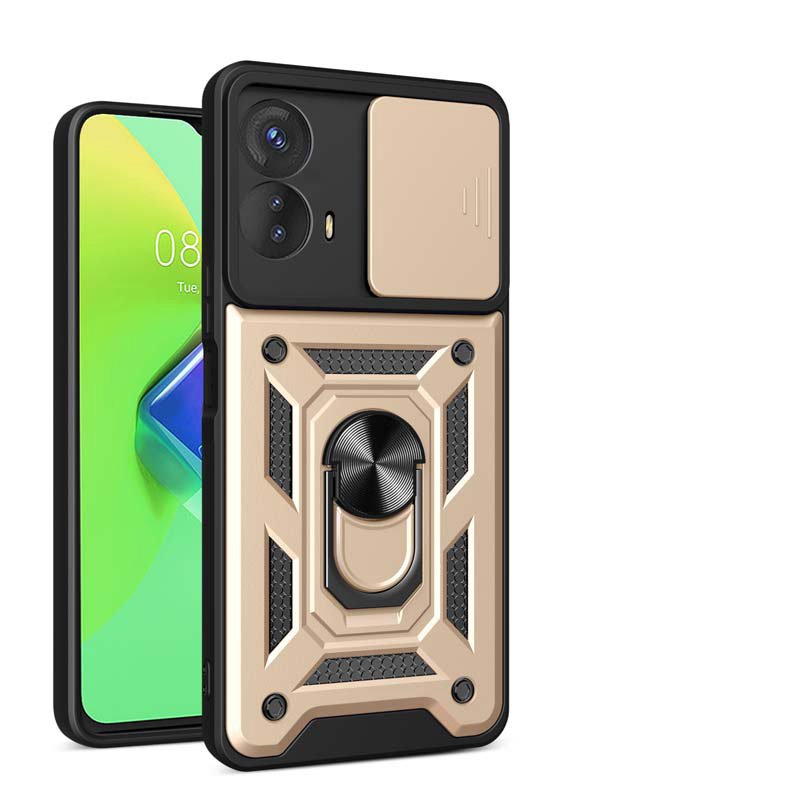 Shockproof Heavy Duty Back Cover Slide Window Push Magnetic Metal Ring Holder Armor Phone Case for MOTO G53 5G