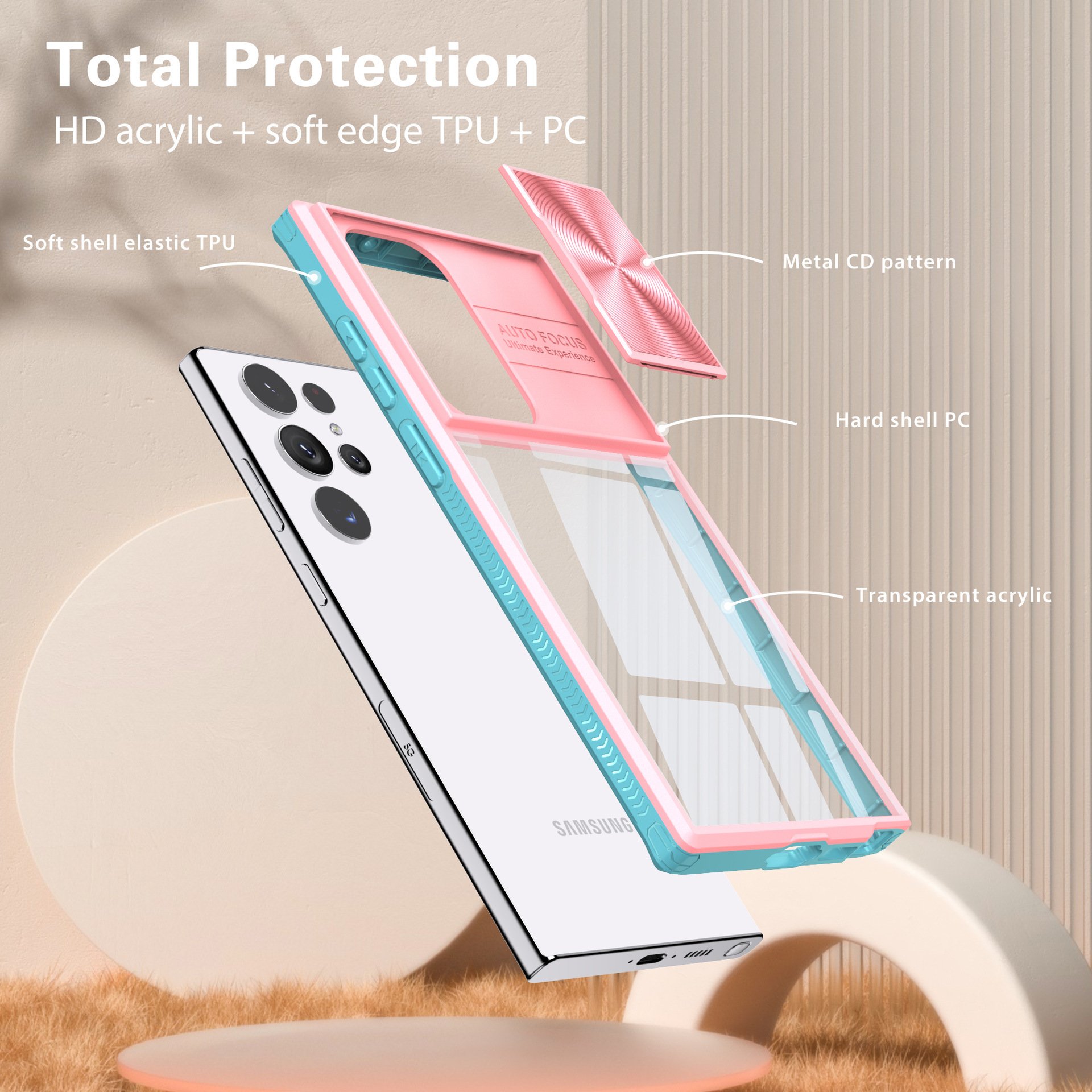 Lucky clear Acrylic Mobile Phone Case For Samsung Galaxy S25 S24 S23 S22 S21 ultra 2 in 1 Push pull Lens Shockproof Back Cover