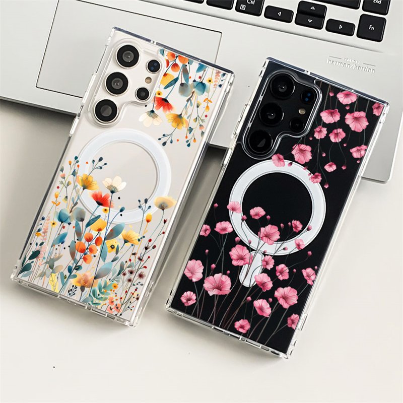 Clear Magnetic Flower hard Phone Case For Samsung Galaxy S23 FE plus